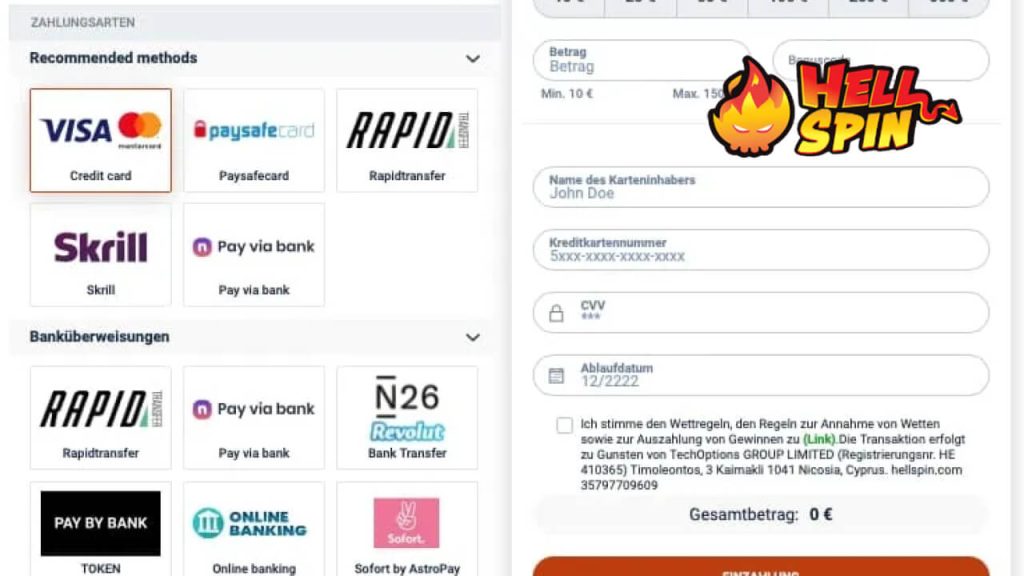 Hell Spin Payment Methods and Security